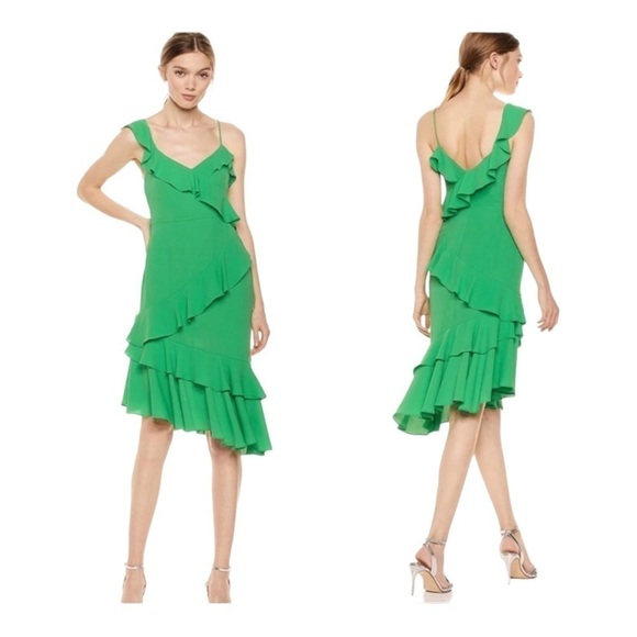 NWT LIKELY x Revolve Zoe Midi Dress Kelly Green Ruffle Sleeveless Size 4 - Picture 2 of 16